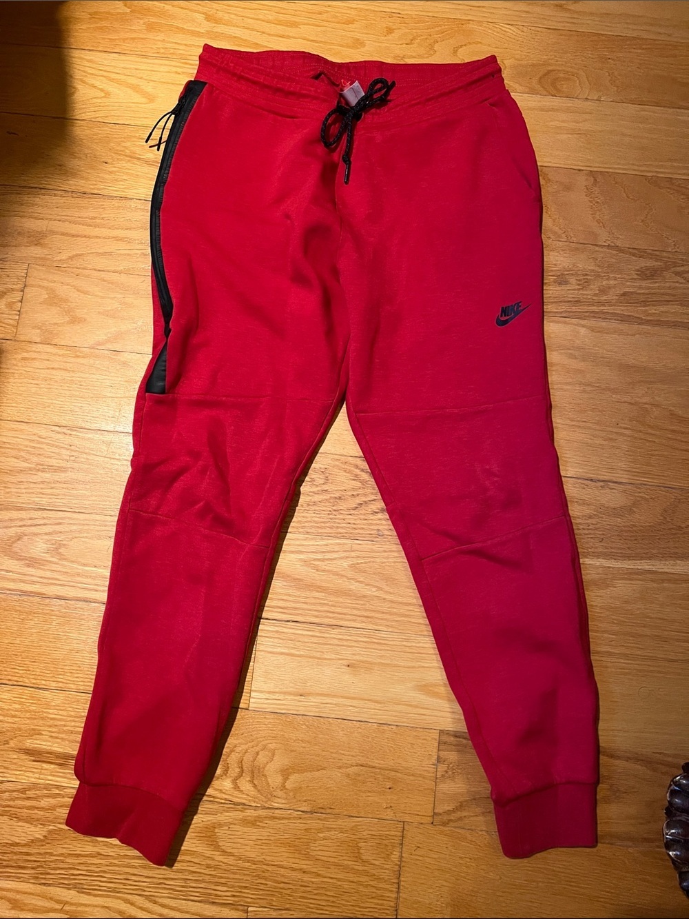 Nike TECH Red Skinny Jogger Pants with Black Trim